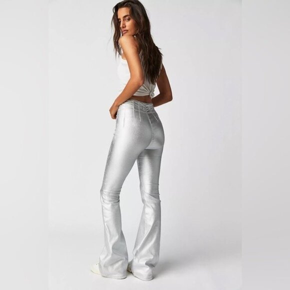 Free People We The Free Jayde Metallic Flare Jeans Size 30 NWT NEW High Rise - Picture 1 of 16
